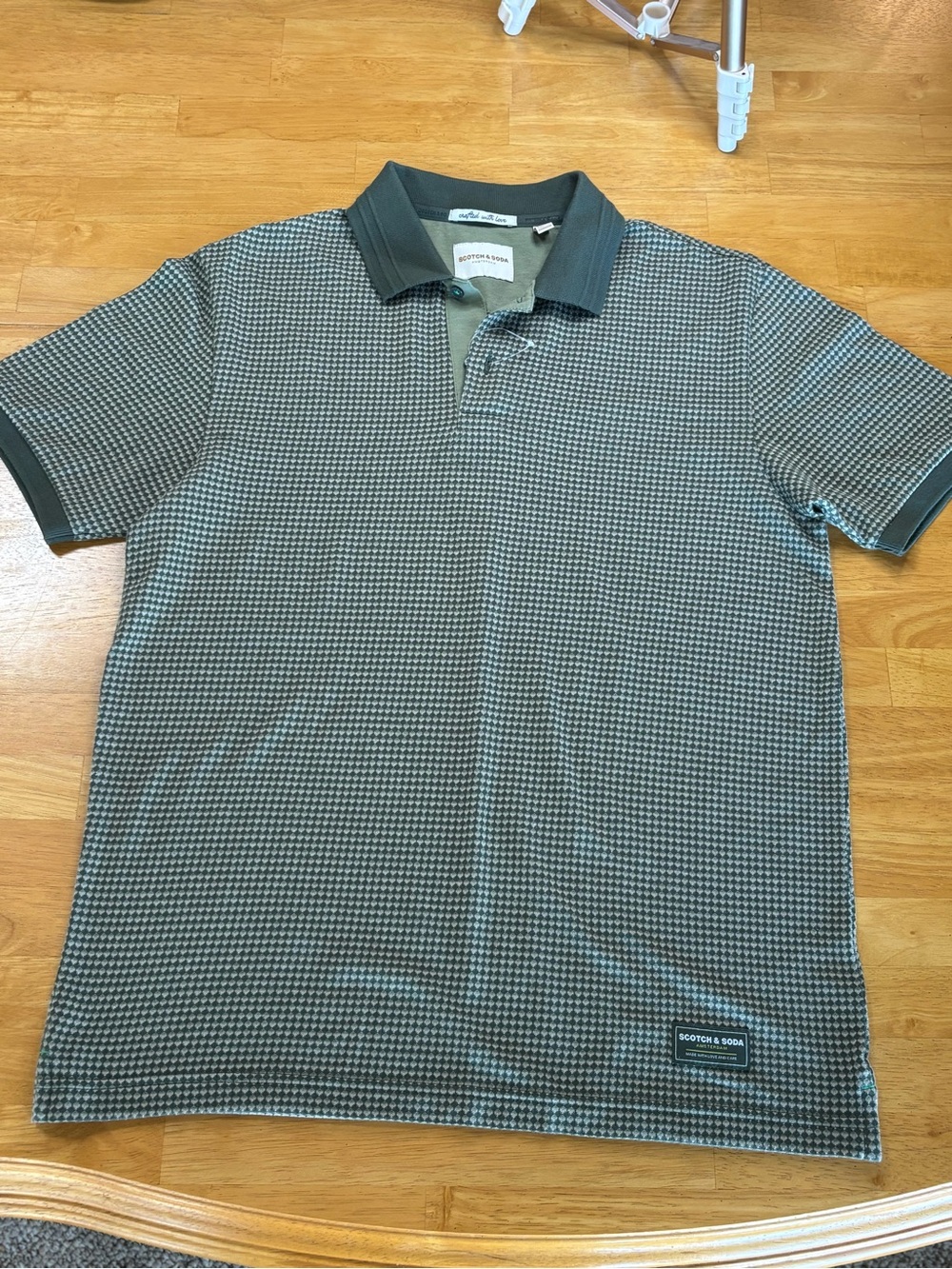Scotch & Soda Green Houndstooth-Pattern Polo